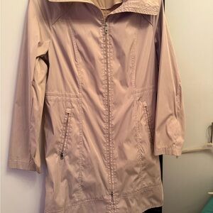 Cole Haan packable pink travel rain coat.